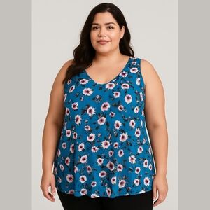 Lane Bryant Teal Floral Sleeveless Blouse